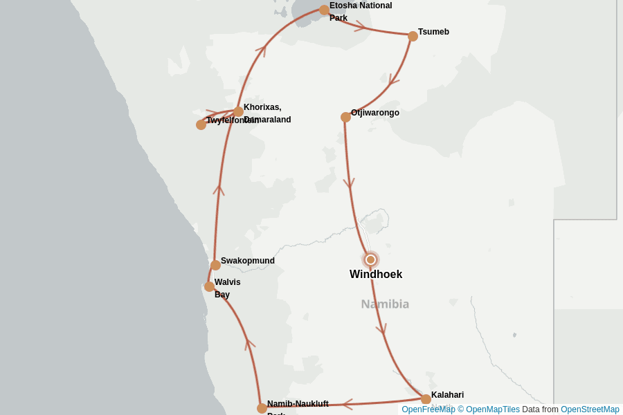 Itinerary Map image for Namibie : l’essentiel en 2 semaines