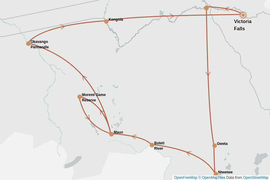 Itinerary Map image for Circuit au Botswana 15 jours