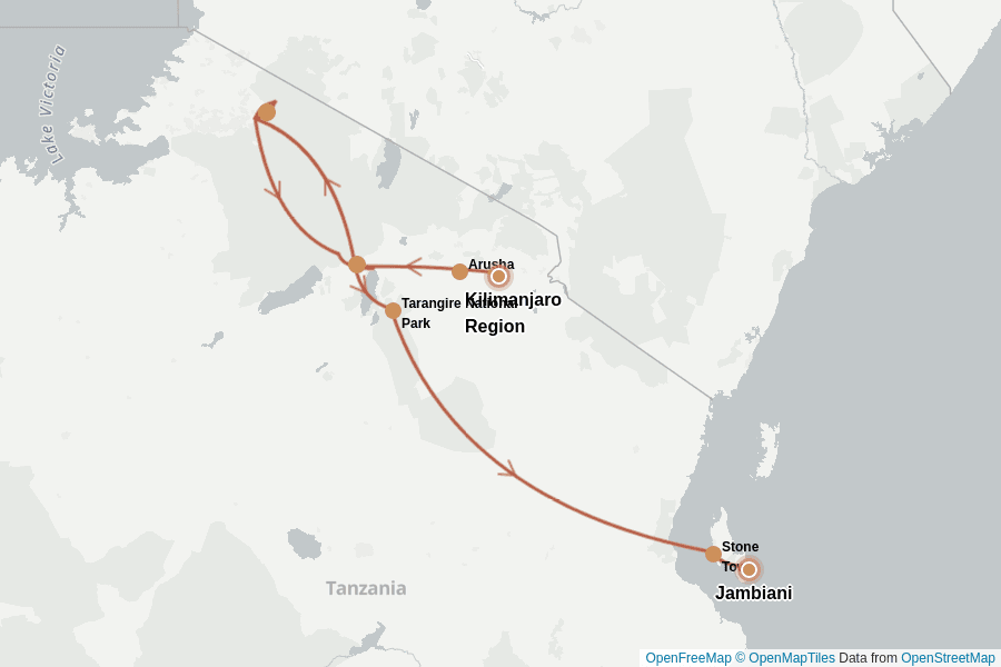 Itinerary Map image for Tanzanie & Zanzibar : l’essentiel en 15 jours