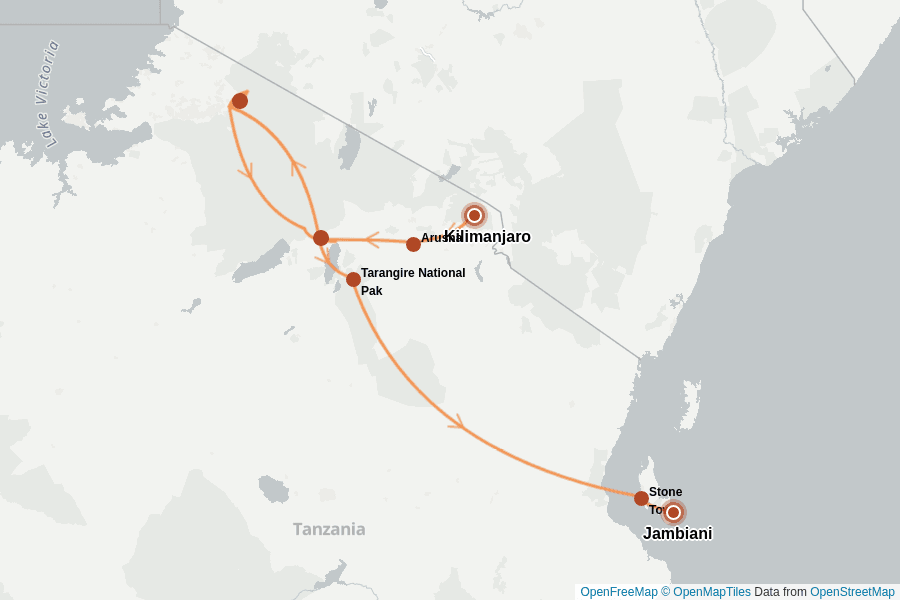 Itinerary Map image for Tanzanie & Zanzibar : l’essentiel en 15 jours