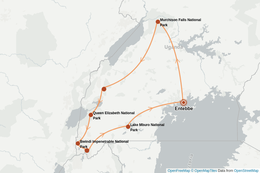 Itinerary Map image for Ouganda : safari & gorilles en 2 semaines