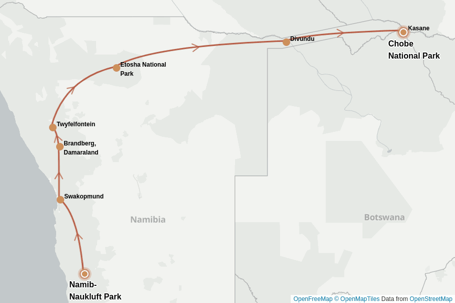 Itinerary Map image for Autotour : Namibie & Botswana, Victoria Falls