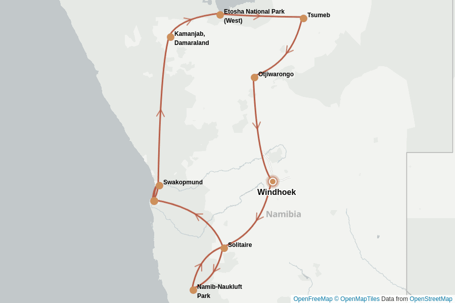 Itinerary Map image for Namibie : l’essentiel en 2 semaines