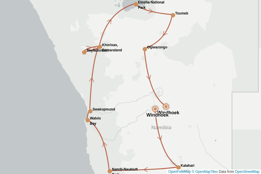 Itinerary Map image for Namibie : l’essentiel en 2 semaines