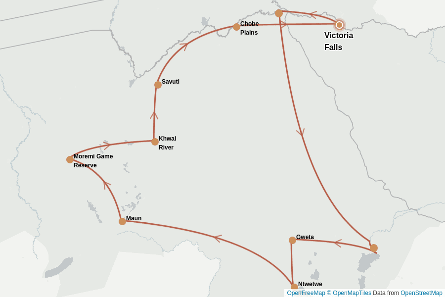 Itinerary Map image for Botswana : l’essentiel en 2 semaines