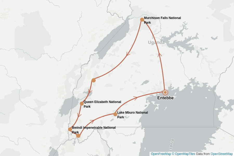 Itinerary Map image for Ouganda : safari & gorilles en 2 semaines