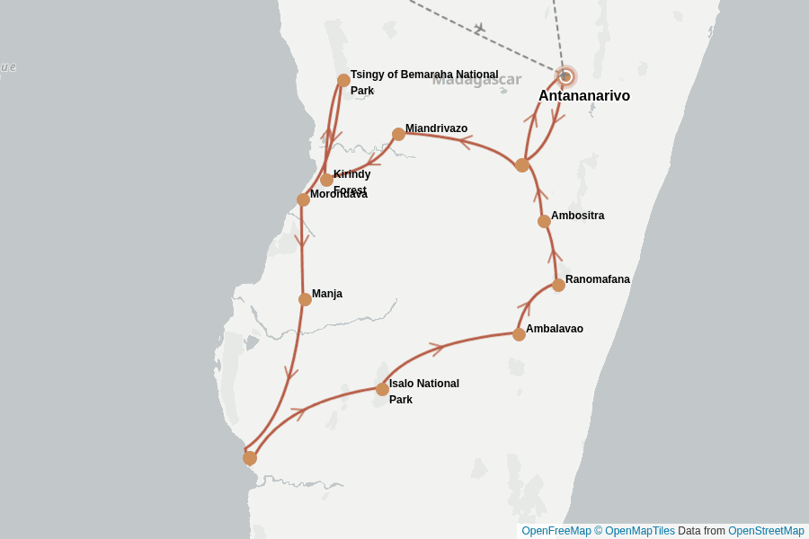 Itinerary Map image for Madagaskar intensiv: Natur, Kultur & Traumstrände