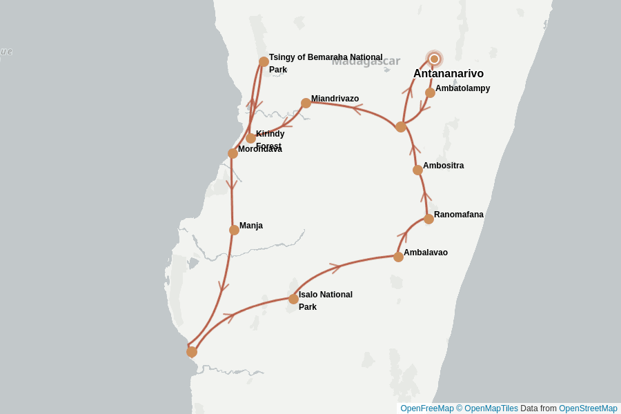 Itinerary Map image for Madagascar : incontournables & trésors cachés
