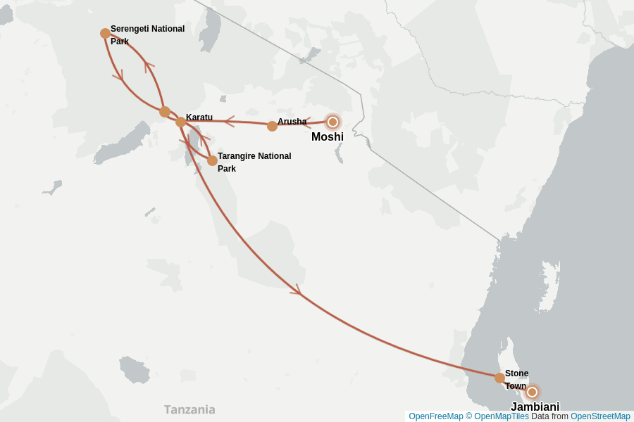 Itinerary Map image for Tanzanie & Zanzibar : Le Grand Tour