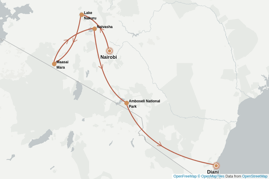 Itinerary Map image for Kenya : safaris & plage paradisiaque