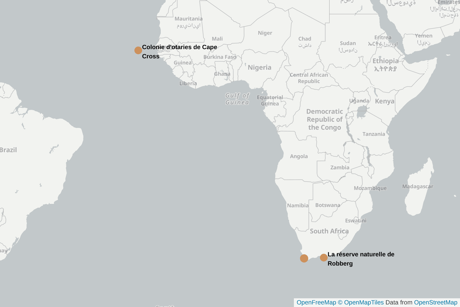 Carte de Otarie à fourrure d'Afrique du Sud