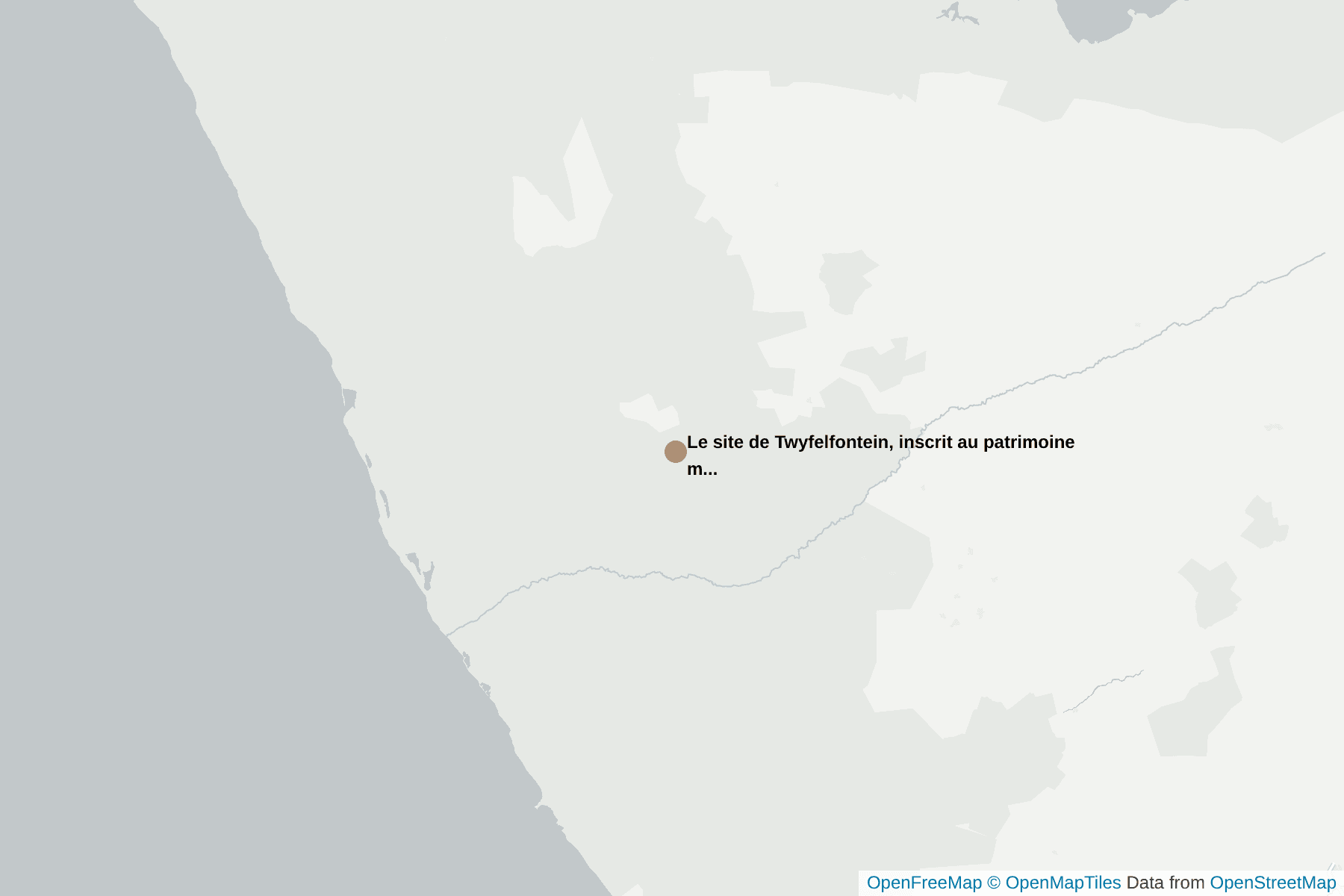 Carte de Le site de Twyfelfontein, inscrit au patrimoine mondial de l'UNESCO